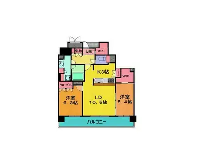 ブランズタワー御堂筋本町(2LDK/12階)の間取り写真