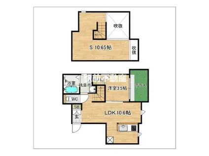 DREAMSTAGECANAL和白(1SLDK/2階)の間取り写真