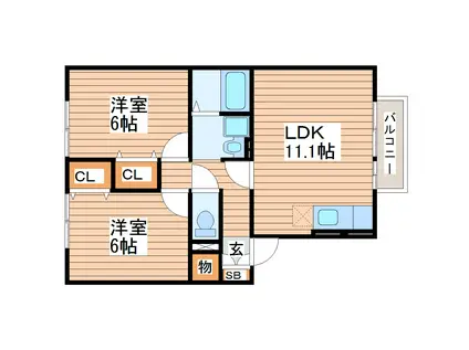 クレベール(2LDK/2階)の間取り写真