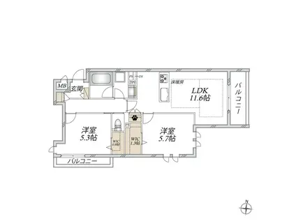 パストラル光が丘(2LDK/3階)の間取り写真