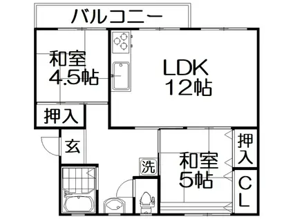 中宮第四団地74棟(2LDK/1階)の間取り写真