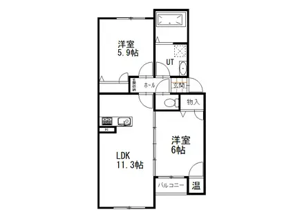 ベルリード昭和中央(2LDK/1階)の間取り写真