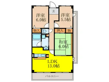 トレビバース上山手公園1(3LDK/3階)の間取り写真