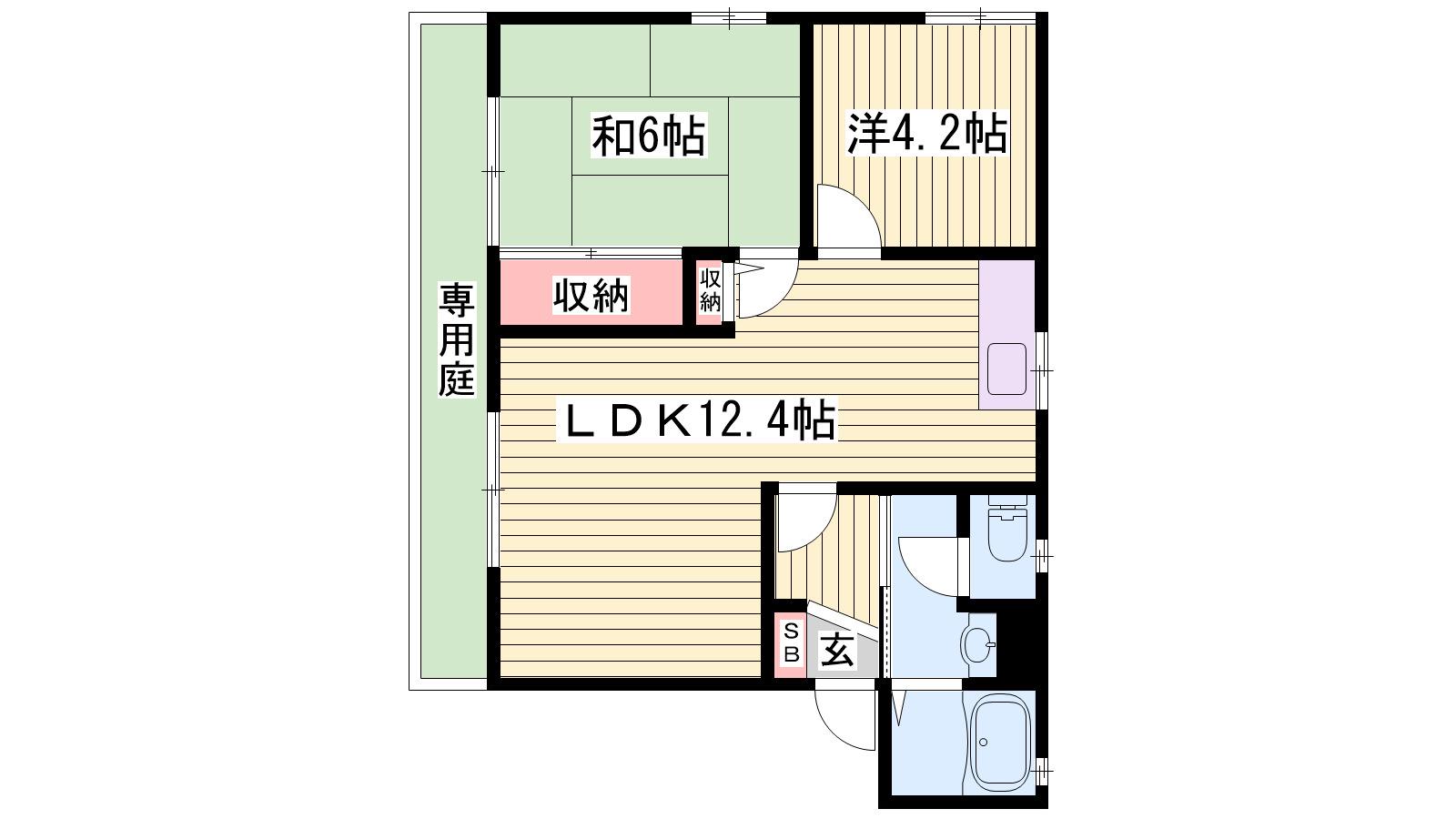 ディアス花北B棟(2LDK/1階)の間取り写真