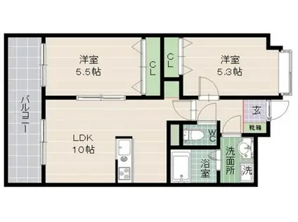 福ビル(2LDK/3階)の間取り写真