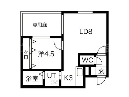 リュクス中の島(1LDK/1階)の間取り写真