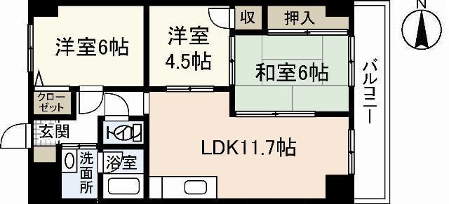 シャルマン財官II(3LDK/7階)の間取り写真