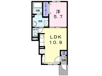 エレガンス・フルールII(1LDK/1階)の間取り写真