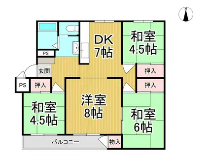 逆瀬川ハイツ5号棟(4DK/5階)の間取り写真
