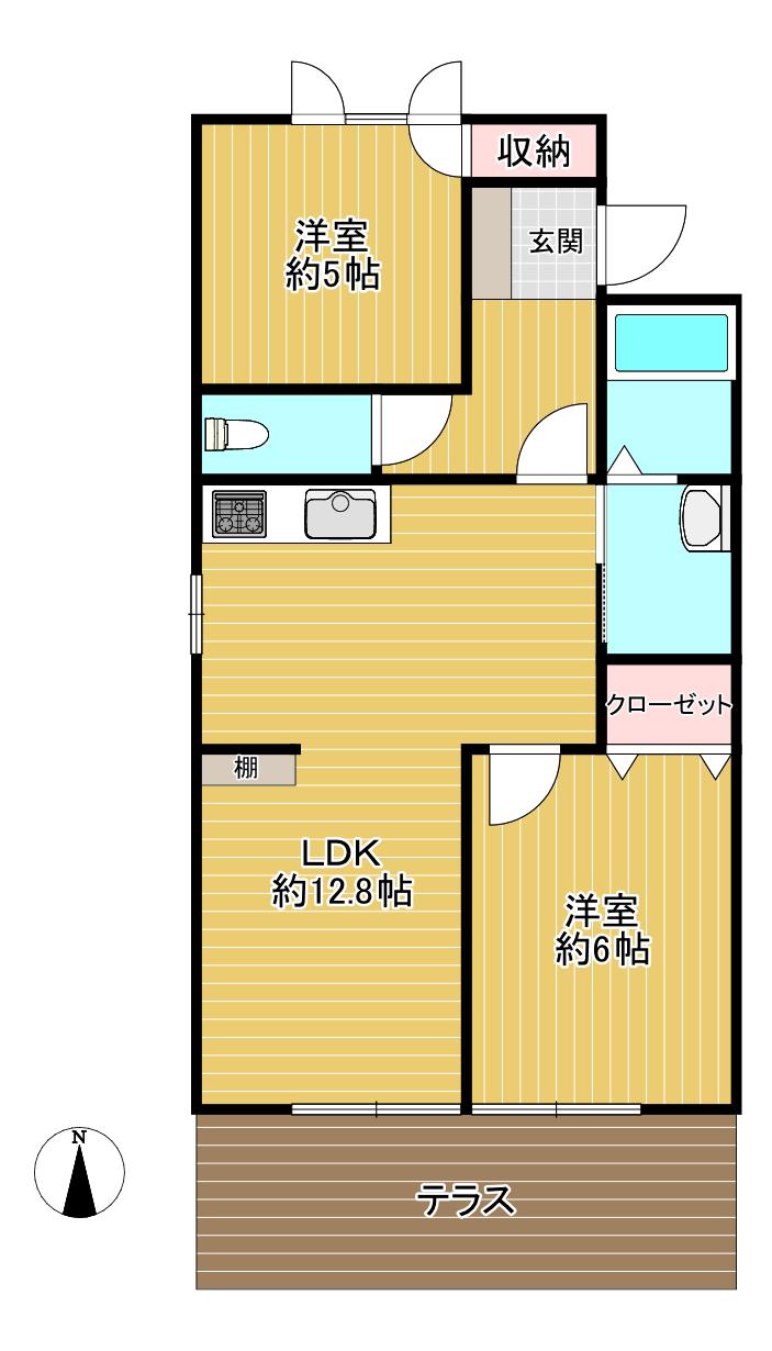 サンライフ上園 A棟(2LDK/1階)の間取り写真