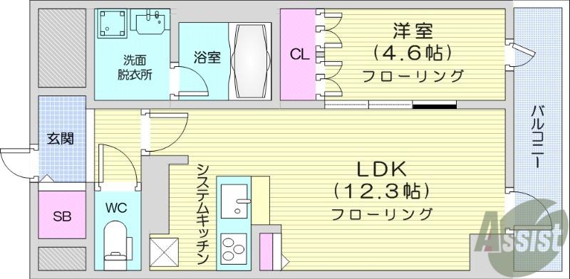 IS二十人町(1LDK/12階)の間取り写真