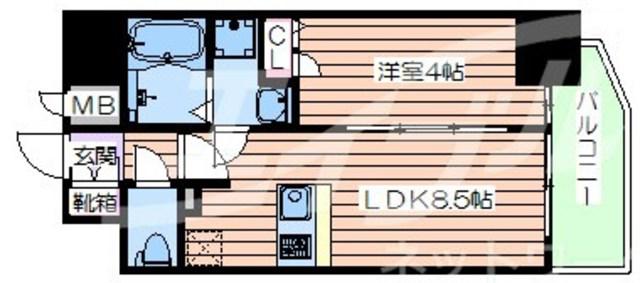 プレサンス北浜オリジン(1LDK/14階)の間取り写真