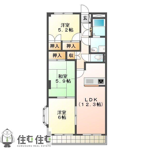 グローリア壱番館(3LDK/2階)の間取り写真