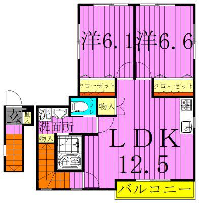ウェルスA(2LDK/2階)の間取り写真