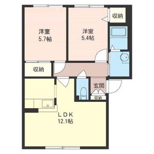 コスモ湘南B(2LDK/1階)の間取り写真