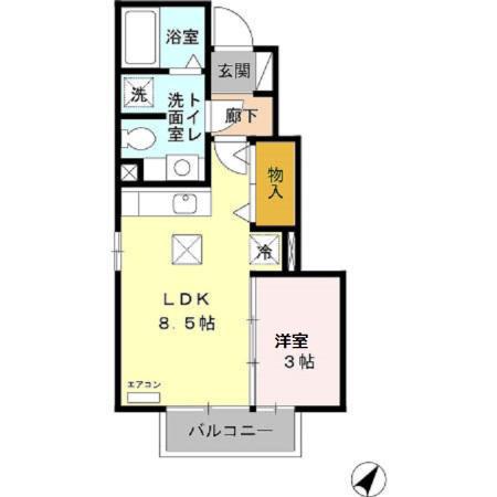ローズコート西三島C(1LDK/1階)の間取り写真