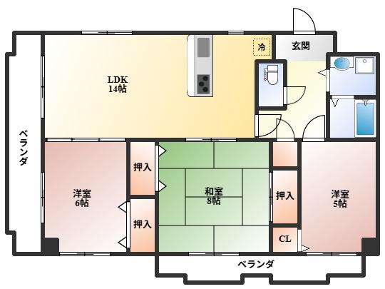レジデンス桜の町(3LDK/1階)の間取り写真