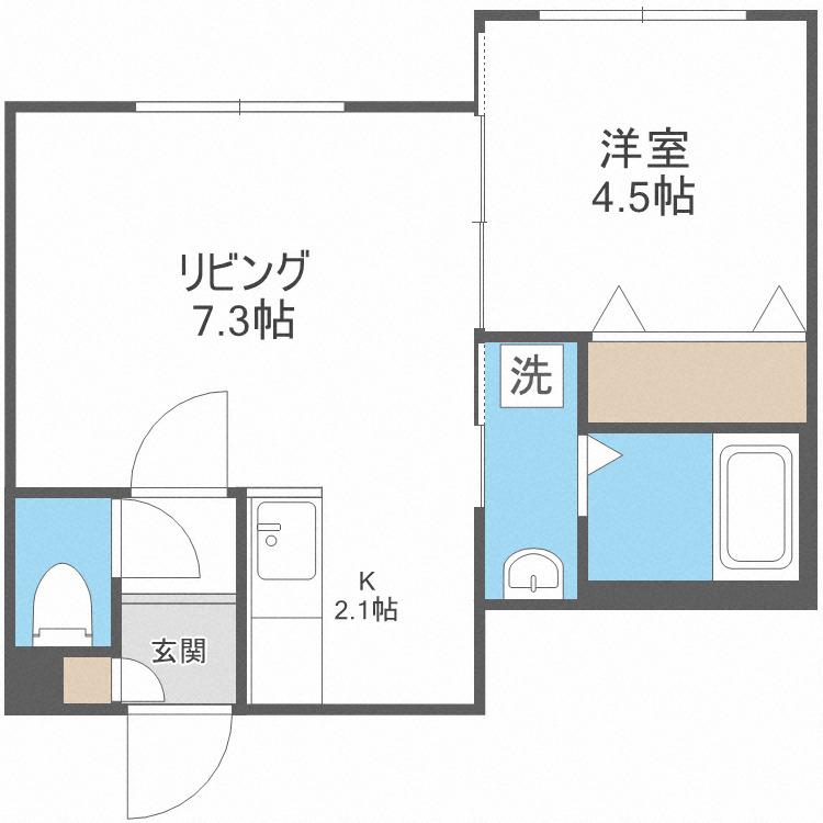 ウルス平岸(1LDK/2階)の間取り写真