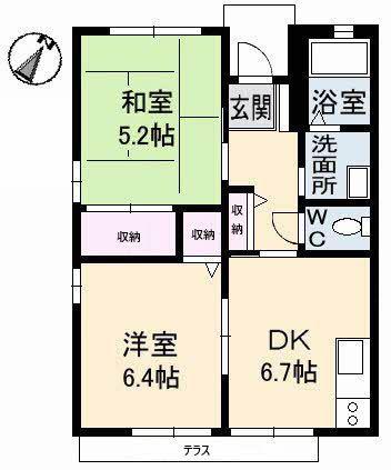 ヴェルジュ B棟(2DK/1階)の間取り写真
