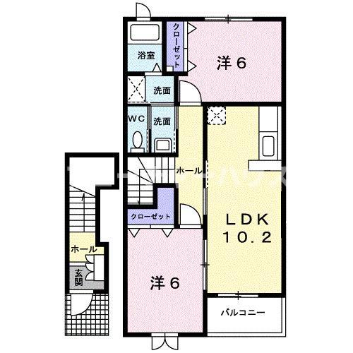 プラシード・ピアッツアB(2LDK/2階)の間取り写真