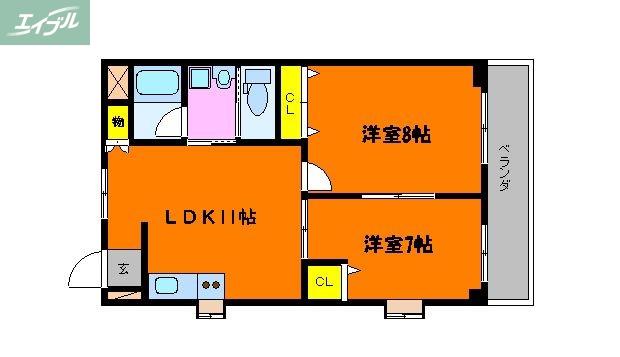 第2岸本マンション(2LDK/1階)の間取り写真