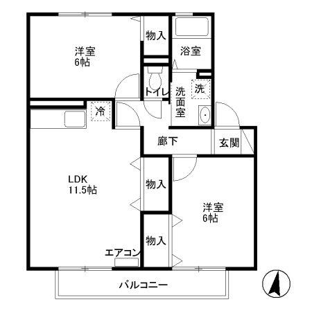フォンテーヌ聖蹟(2LDK/1階)の間取り写真