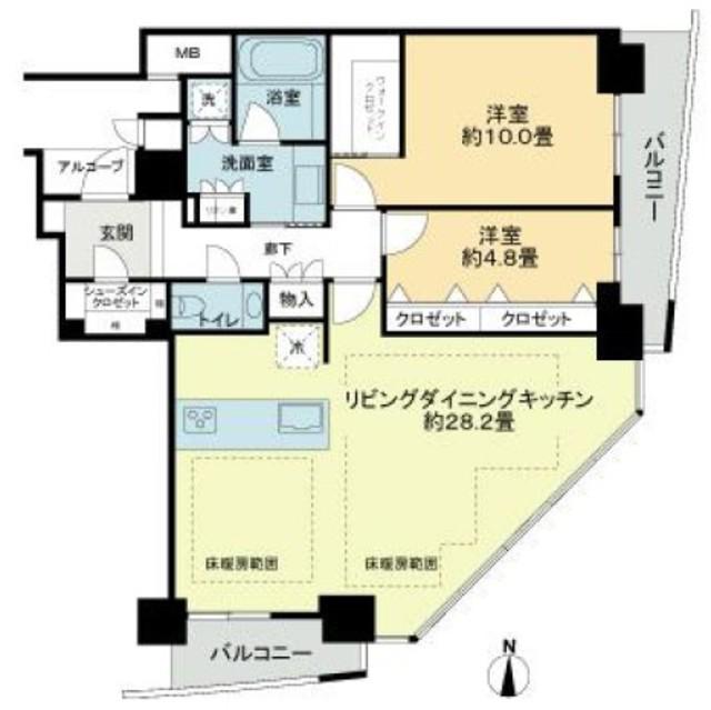大阪ひびきの街 ザ・サンクタスタワー(2LDK/52階)の間取り写真