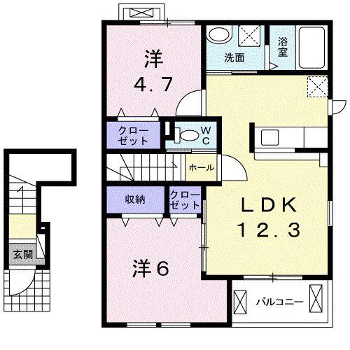 プリヴィラ(2LDK/2階)の間取り写真