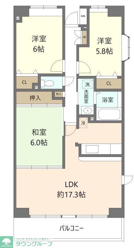 グランデージ八千代中央(3LDK/6階)の間取り写真