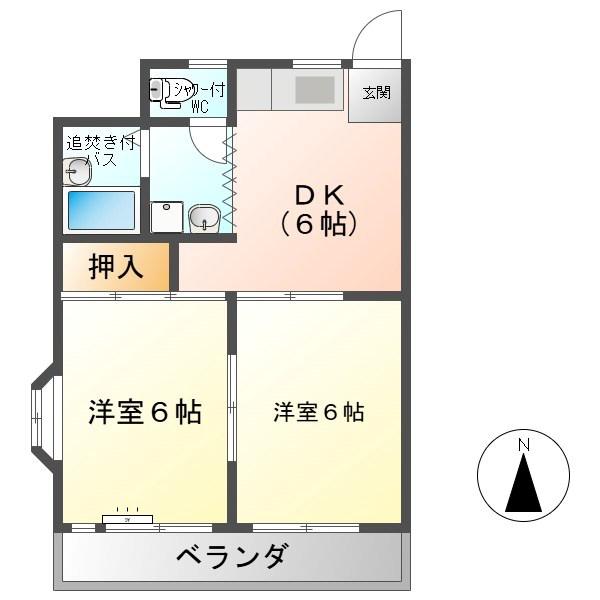アップルハウスタケダ(2DK/2階)の間取り写真