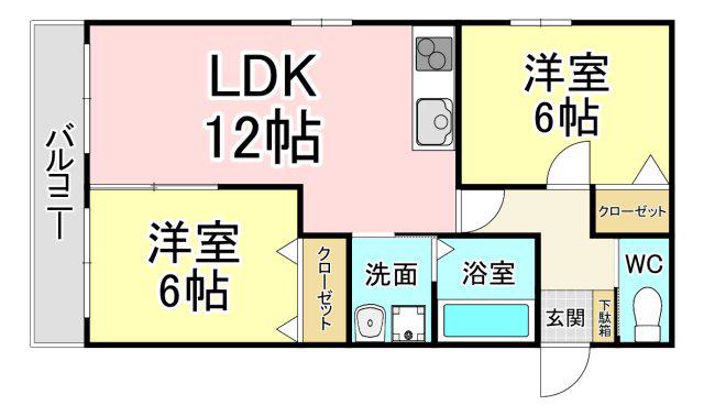 レトア木屋瀬 II(2LDK/1階)の間取り写真