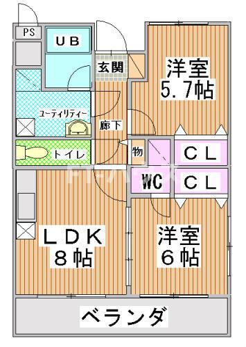 サンヒルズ秀栄(2LDK/3階)の間取り写真