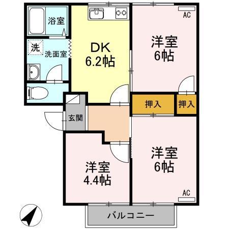 サンライズ富士 B棟(3DK/2階)の間取り写真