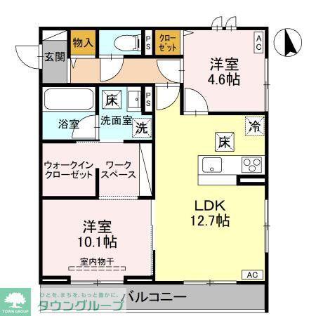 カームグロウ(2LDK/1階)の間取り写真