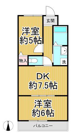 セザール香枦園(2DK/2階)の間取り写真
