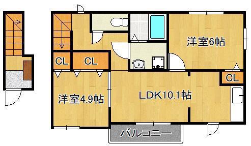 ニュークレストール・ノブA棟(2LDK/2階)の間取り写真