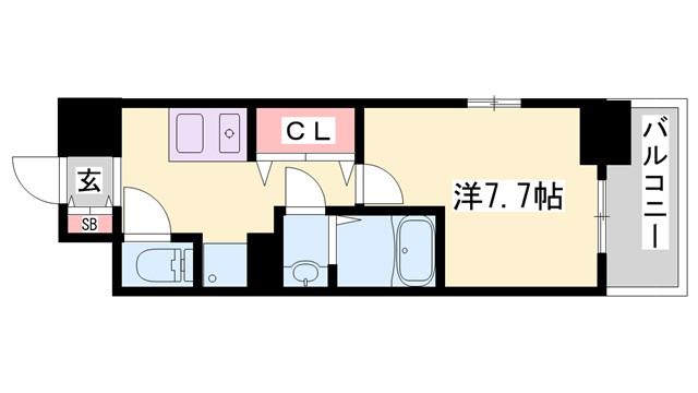 ウエストLAND白鷺(1K/6階)の間取り写真