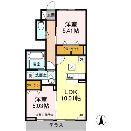 ビヴェール(2LDK/1階)の間取り写真