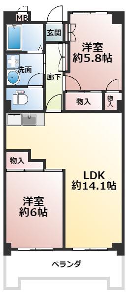 セゾン皿沼(2LDK/5階)の間取り写真