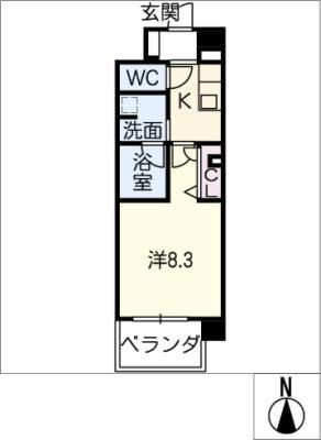 フォンティーヌ川名(1K/4階)の間取り写真