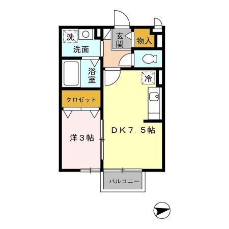 ミカハウスII(1DK/2階)の間取り写真