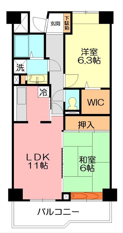 内藤マンションA棟(2LDK/5階)の間取り写真