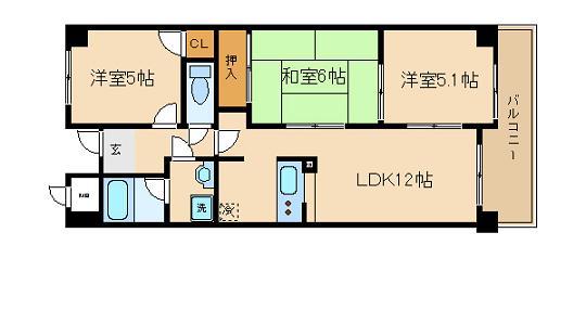 フォーラム城ヶ岡弐番館(3LDK/2階)の間取り写真