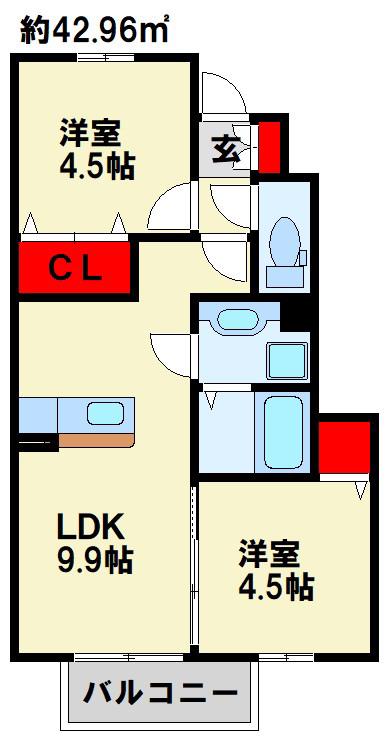 ソレイユ ヴィラージュM(2LDK/1階)の間取り写真