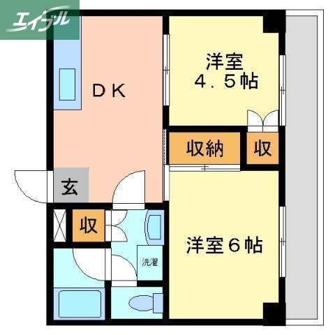 グランツ西古松II(2DK/6階)の間取り写真