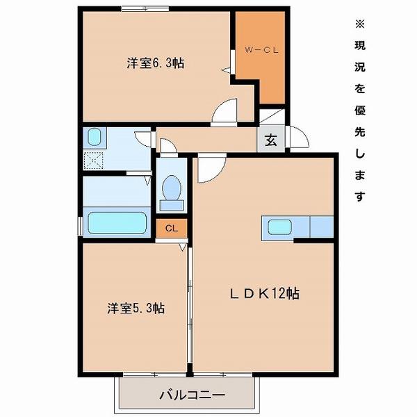 YS HILL B棟(2LDK/1階)の間取り写真