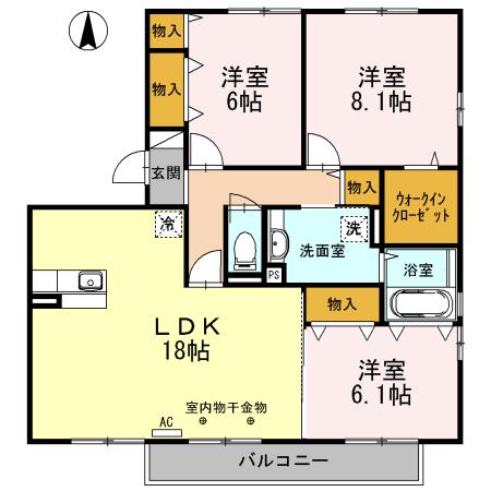 グランディール川尻(3LDK/1階)の間取り写真