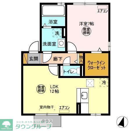 リビングタウンほたる野E(1LDK/1階)の間取り写真