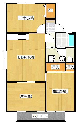 セジュール水城(2LDK/2階)の間取り写真