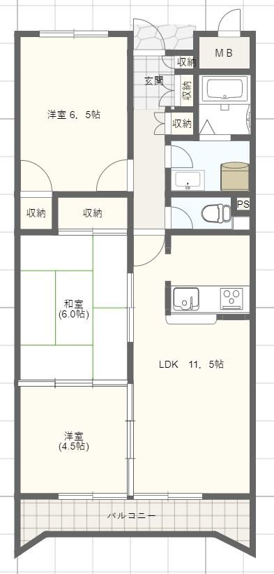 朝日プラザ姫路東(3LDK/3階)の間取り写真